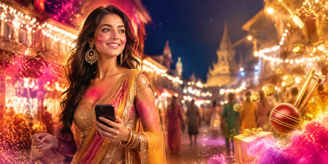Festive Holi celebration with cricket betting theme in India