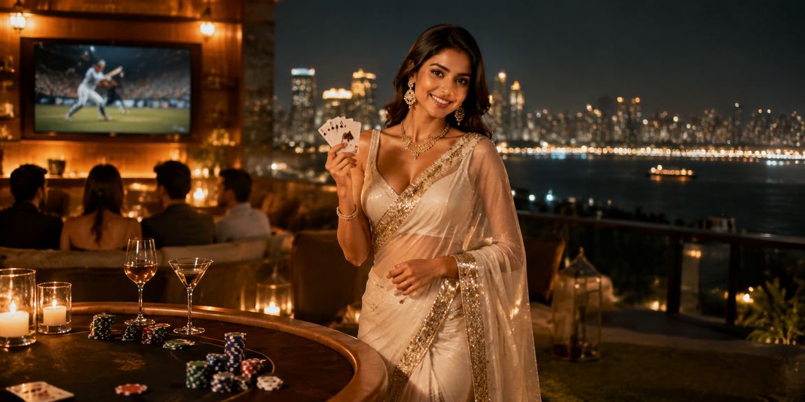 Cricket betting action showing player in saree watching IPL